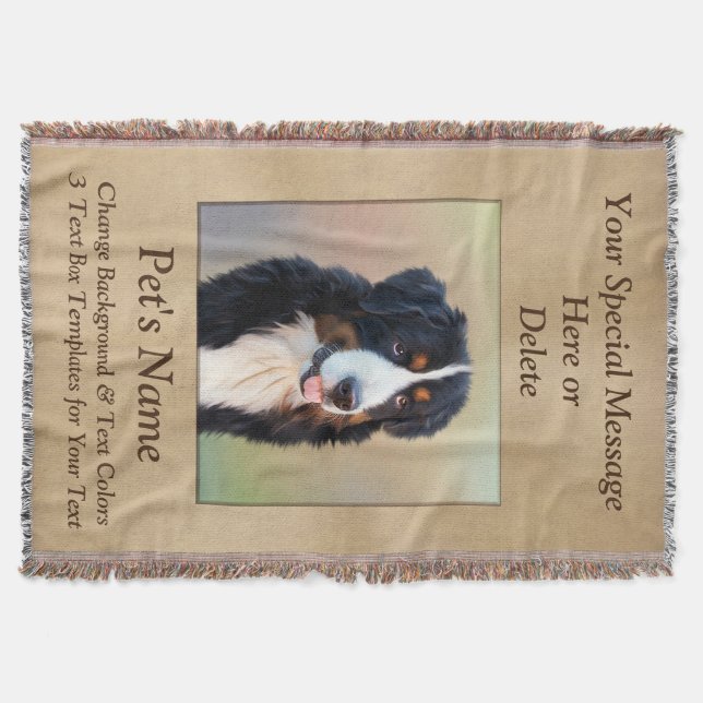 Pet Photo 3 Text Boxes Personalised Throw Blanket (Front)