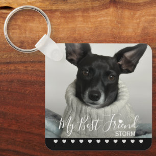 Pet Photo Best Friend Name Hearts Key Ring