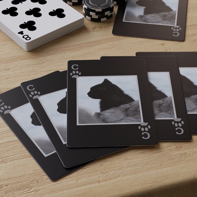 Pet Photo Black Cat Paw Print Playing Cards (Creator Uploaded)