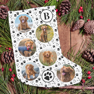 Pet Photo Black Glitter Paw Prints Dog Small Christmas Stocking