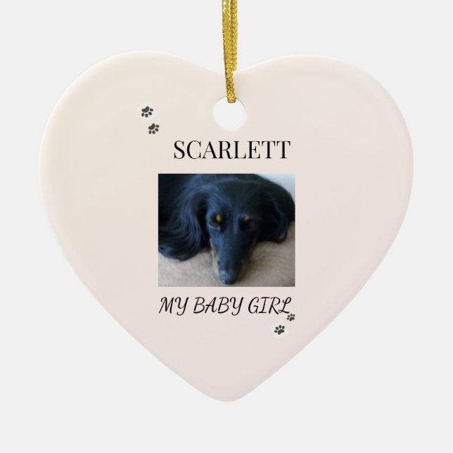 Pet Photo Blush Design with Holiday Paw Prints Ceramic Tree Decoration (Front)