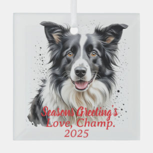 Pet Photo Border Collie Personalise Glass Tree Decoration