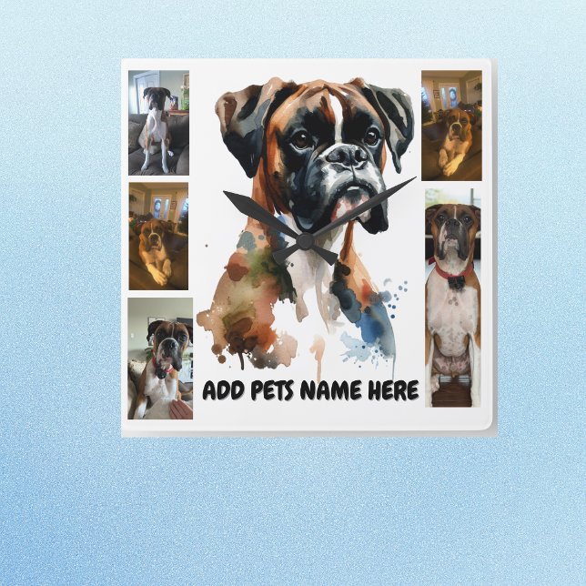 Pet Photo Boxer Personalise Square Wall Clock ( Wall art to customize)