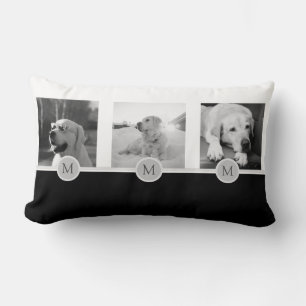 Pet Photo Collage - memorial, Keepsake Black White Lumbar Cushion
