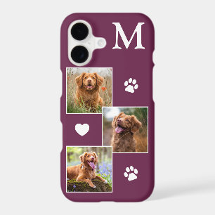 Pet Photo Collage Modern Monogram Magenta Dog