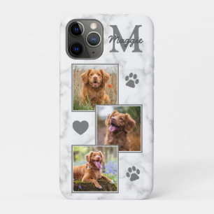 Pet Photo Collage Modern Monogram White Marble Dog Case-Mate iPhone Case