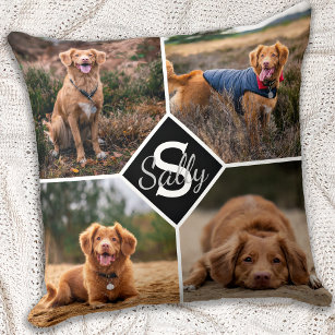 Pet Photo Collage Monogram Name Dog Lover Cushion