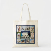 Pet Photo Collage Navy Blue Modern Dog Cat Name