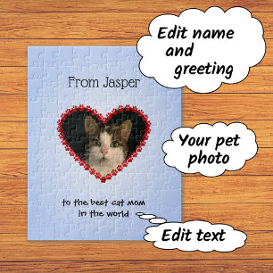 Pet photo custom text blue jigsaw puzzle