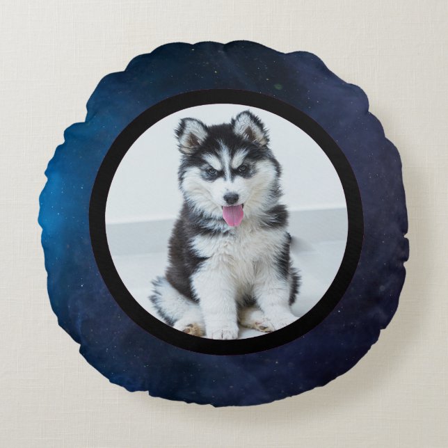 Pet photo - dark blue round cushion (Front)