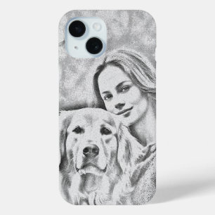 Pet Photo Dog Lover pencil drawig iPhone 16 iPhone 15 Case