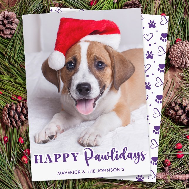 Pet Photo Dog Lover Personalised Happy Pawlidays Holiday Card (Creator Uploaded)
