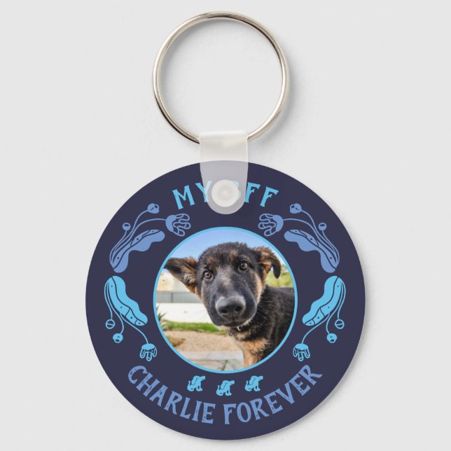 Pet photo, editable floral frame design keychain (Front)