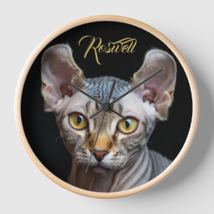 Pet Photo Elf Sphynx Cat Portrait Personalised  Clock