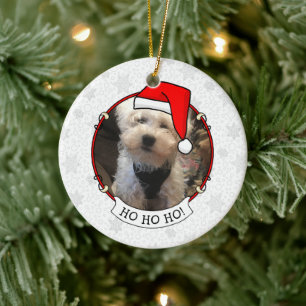 Pet Photo First Christmas Santa Hat HO HO HO Cute Ceramic Tree Decoration