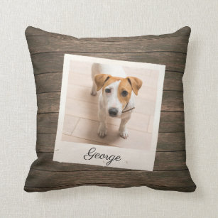 Pet Photo Frame Rustic Wood Personalised Cushion