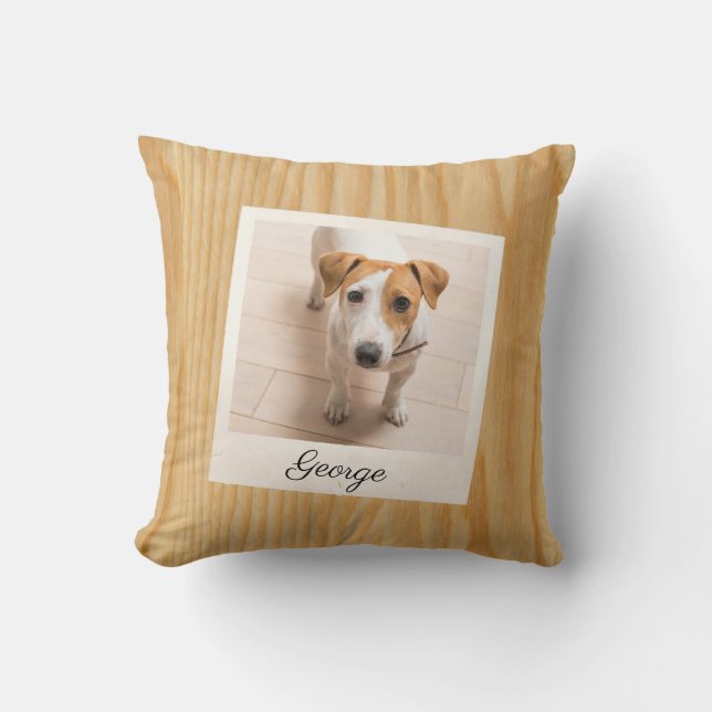 Pet Photo Frame Rustic Wood Personalised Cushion (Front)