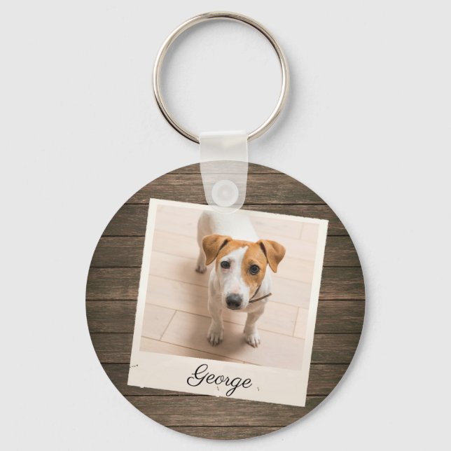 Pet Photo Frame Rustic Wood Personalised Key Ring (Front)