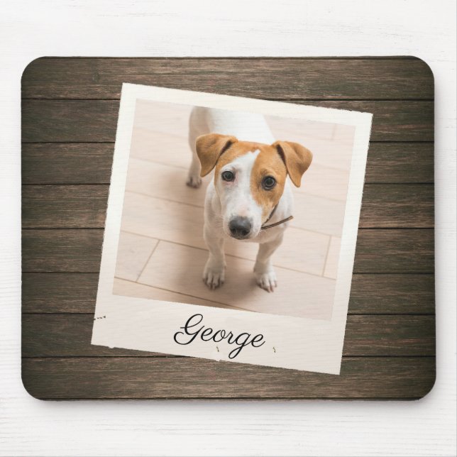 Pet Photo Frame Rustic Wood Personalised Mouse Pad (Front)
