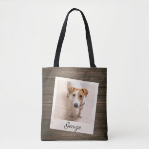 Pet Photo Frame Rustic Wood Personalised Tote Bag