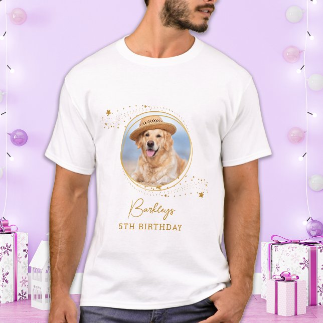 Pet Photo Gold Stars Personalized Dog Birthday T-Shirt (Creator Uploaded)