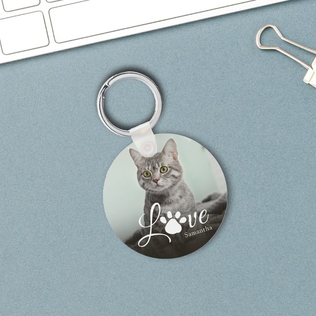 Pet Photo Love Personalised Cute Key Ring (Love Cat Photo Keychain. )