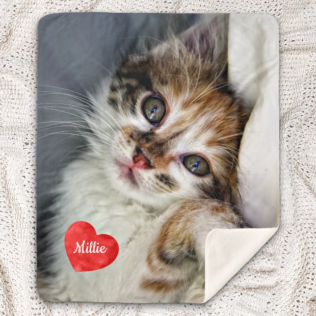 Pet Photo Memorial - Cat Lovers Gift - Cat Sherpa Blanket (Creator Uploaded)