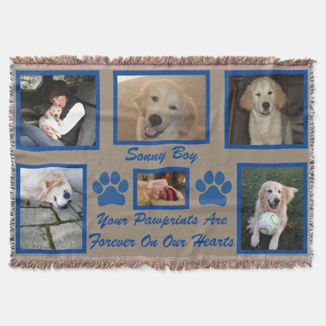 Pet Photo Memorial "Your Pawprints" Throw Blanket (Front)