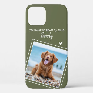 Pet Photo Modern Quote Olive Green Cat Dog iPhone 12 Pro Case