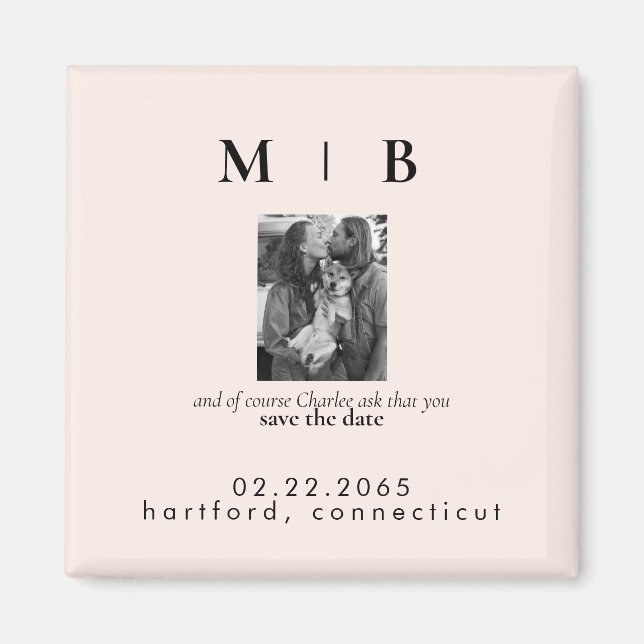 Pet Photo Monogram Blush Save the Date Wedding Magnet (Front)