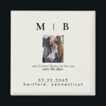 Pet Photo Monogram Cream Save the Date Wedding Magnet<br><div class="desc">Simple & Sleek Black with Cream Monogram Save the Date.  Wedding. First and Last Names.  Couple with pet photo.  Pet included in invitation.  Magnet.</div>