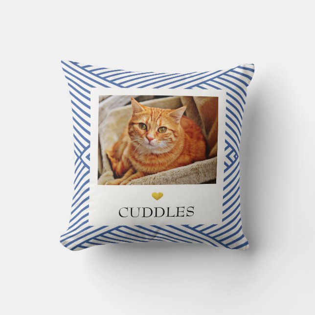 Pet Photo Name Blue Geometric  Cushion (Front)