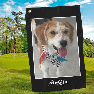 Pet Photo & Name, Customise, Black & White Golf Towel