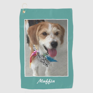 Pet Photo & Name, Customise, Teal & White Golf Towel