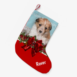 Pet photo name festive christmas garland small christmas stocking
