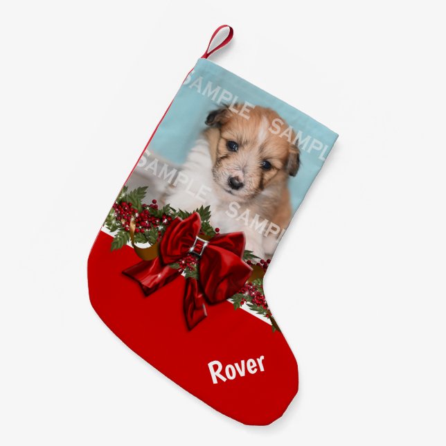 Pet photo name festive christmas garland small christmas stocking (Front (Hanging))