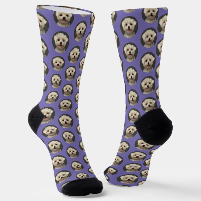 Pet Photo on Lavender Trendy Custom Socks (Angled)