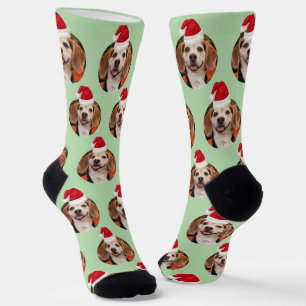 Pet Photo Pale Green Cute Santa Hats Christmas Socks