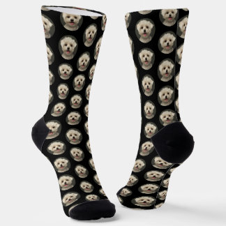 Pet Photo Pattern on Black Trendy Custom Socks