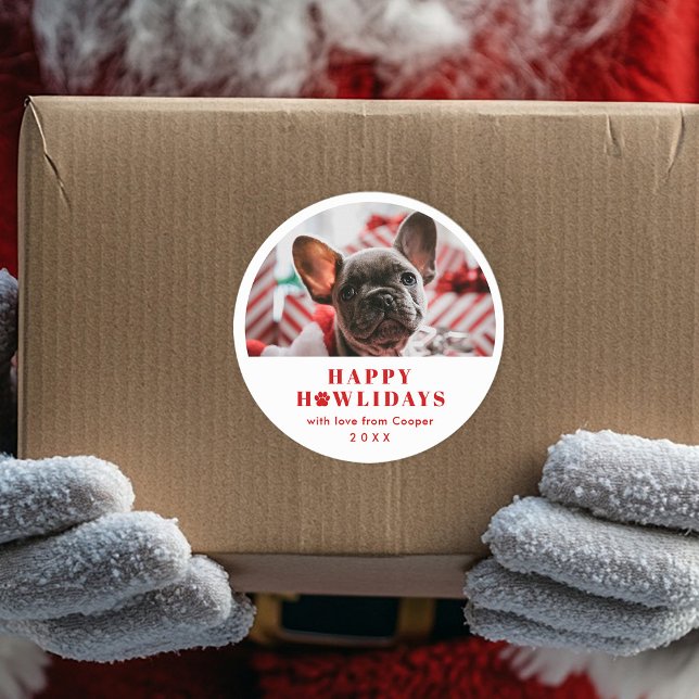 Pet Photo Paw Print Pun Christmas Holiday Classic Round Sticker (Creator Uploaded)