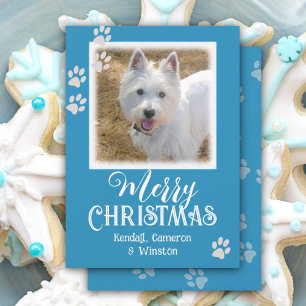 Pet Photo Paw Prints Merry Christmas Cards