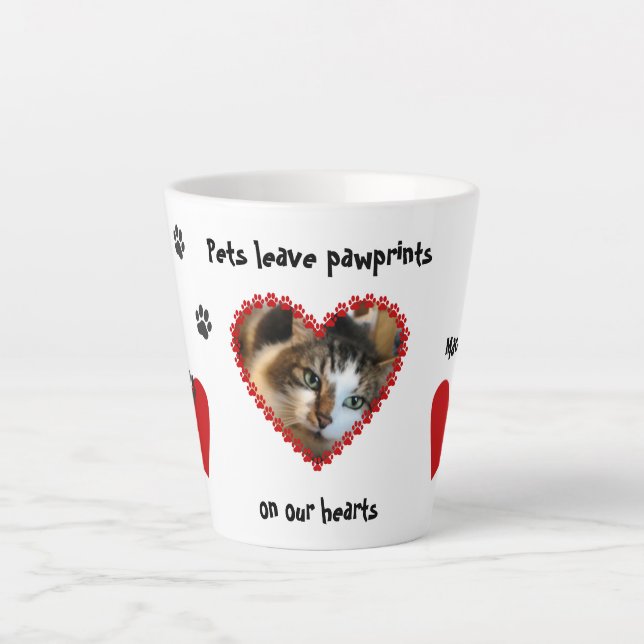 Pet photo pawprints on our heart latte mug (Front)