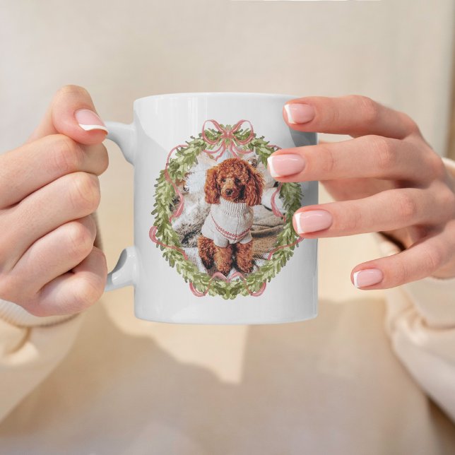 Pet Photo Personalised Dog Lover Christmas Wreath Coffee Mug (Creator Uploaded)