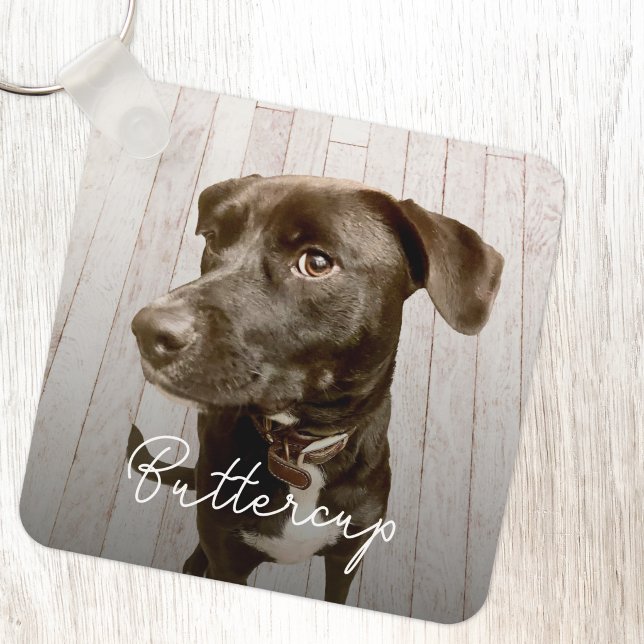 Pet Photo Personalised Key Ring (Modern pet photo personalized dog or cat name keyring or keychain)