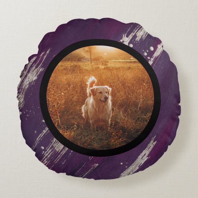 pet photo - purple gold round cushion (Front)