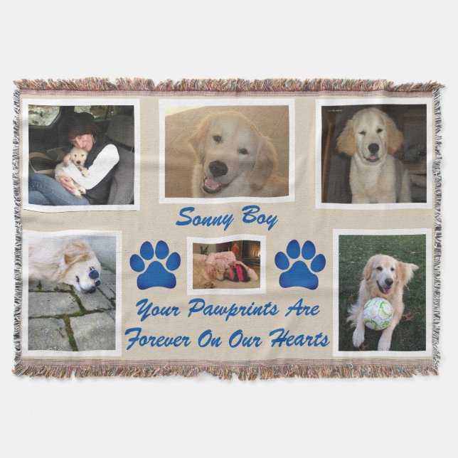 Pet Photo Rainbow Bridge "Your Pawprints" Throw Blanket (Front)