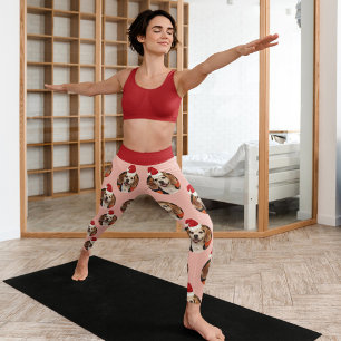 Pet Photo Rose Gold Red Santa Hats Christmas Leggings