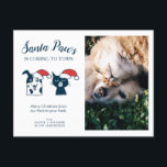 Pet Photo | Santa Paws | Cat Dog Christmas Holiday Postcard<br><div class="desc">Cute holiday photo card for pet lovers and owners. Replace the template photo with your favourite picture of your pooch and/or kitty! Next to the photo, the text says "Santa Paws is coming to town." and then "Merry Christmas from our pack to your pack." There is also a cute illustration...</div>