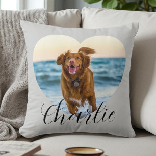 Pet Photo Script Modern Heart Personalized Dog Cushion