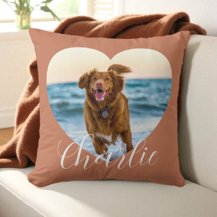 Pet Photo Script Terracotta Heart Personalised Dog Cushion